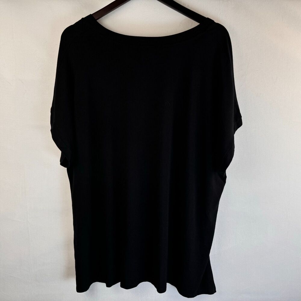 Tahari Top Sz 1X Black V Neck Cap Short Sleeve Rayon Spandex - Picture 2 of 6